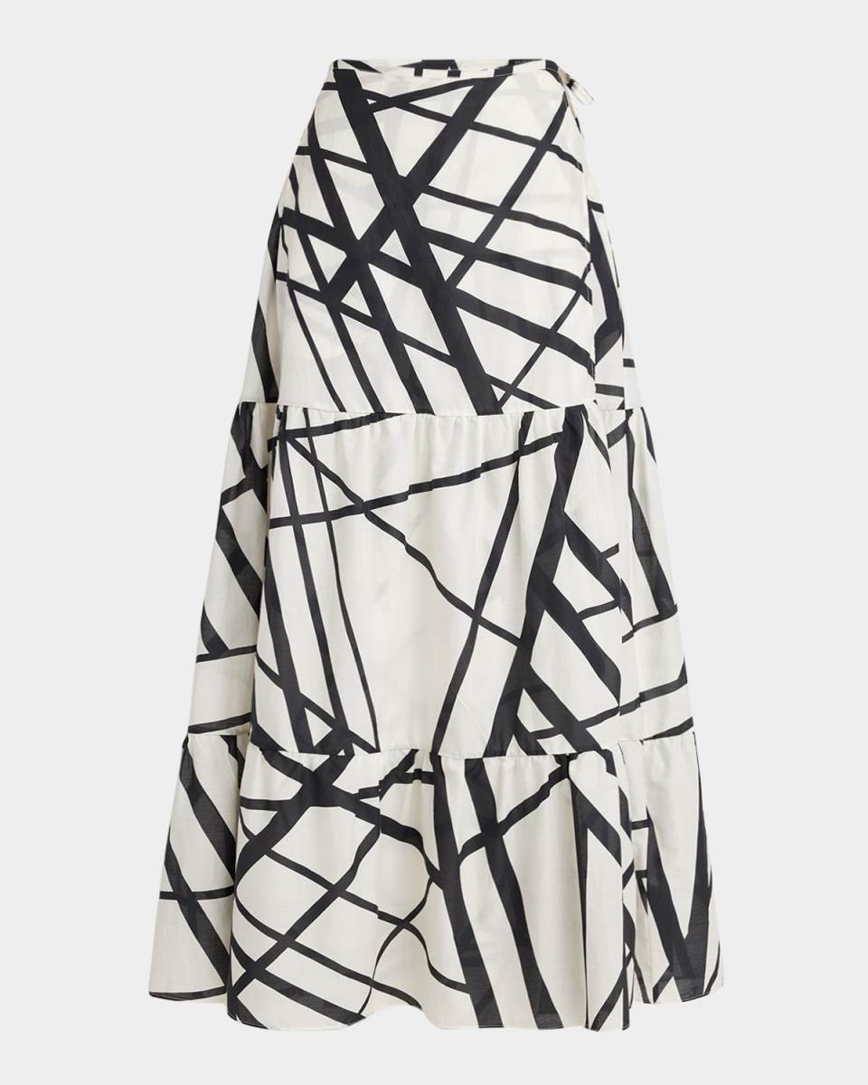 Abstract-Print Tiered Maxi Wrap Skirt